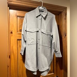 Zara Light Gray Shirt Jacket with Front Flap Pockets